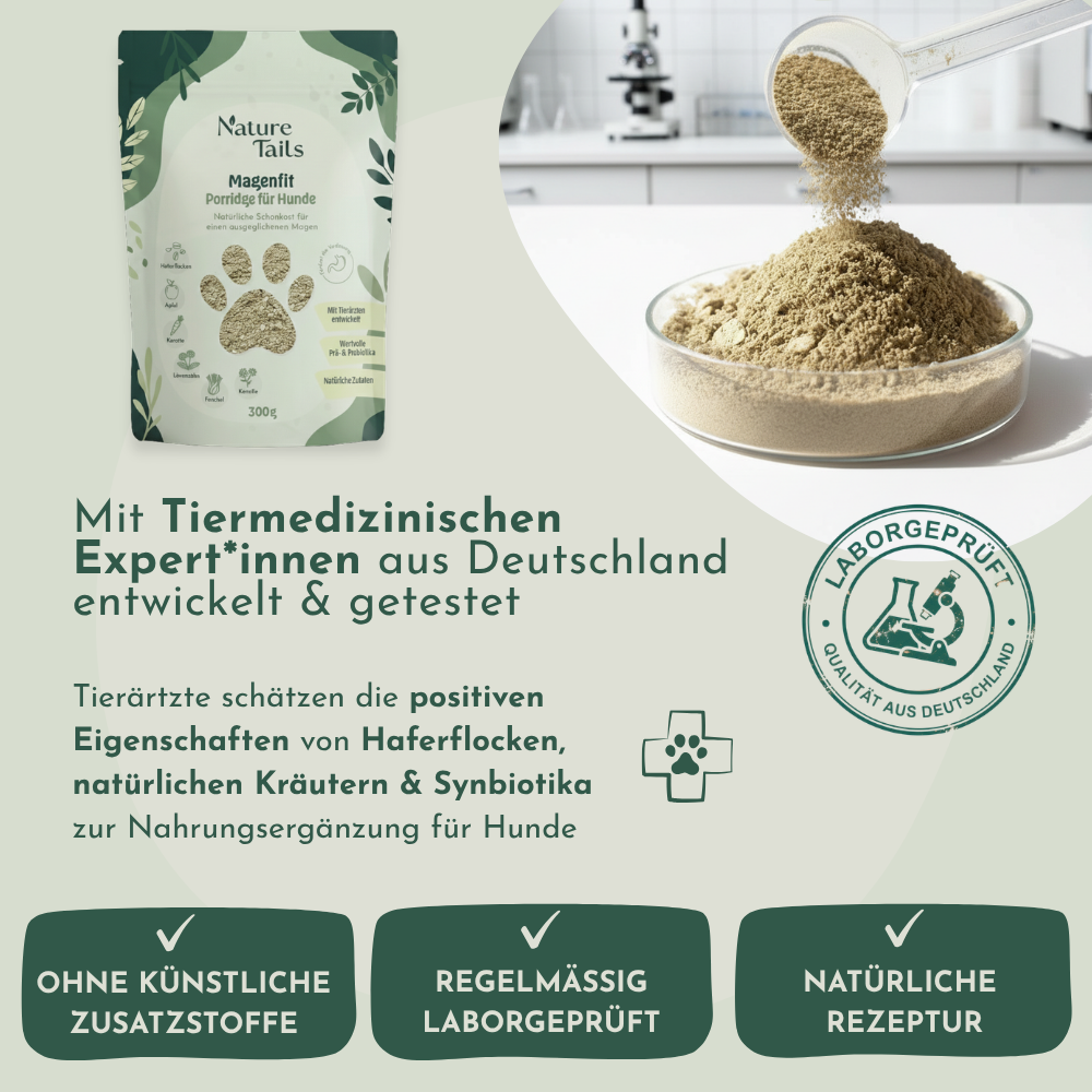 Nature Tails – MAGENFIT Hunde Porridge mit Prä- & Probiotika gegen Magenprobleme | Natürliche Zutaten mit Apfel, Möhre & magenfreundlichen Kräutern